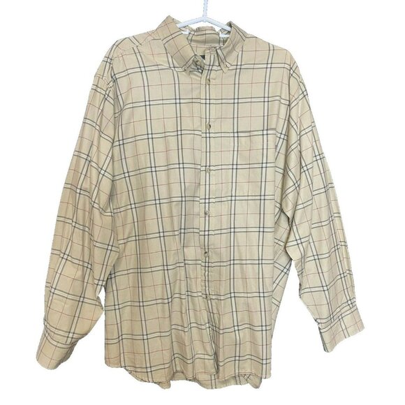 Woolrich Men's Barley Button Up Shirt Large Tan Black Red Plaid - Picture 1 of 11